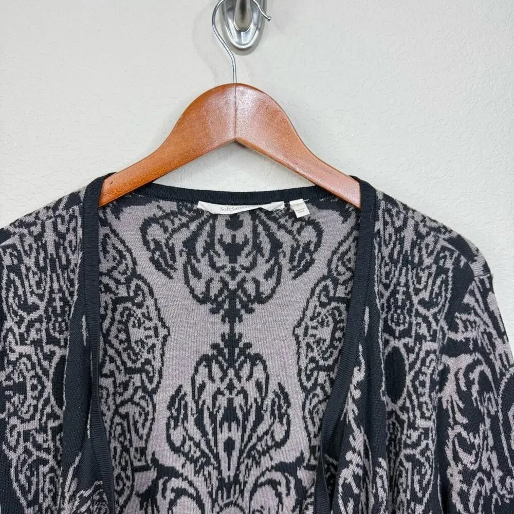 Soft Surroundings Filigree Open Front Tan Black Cardigan Size Large